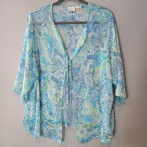 Vtg White Stag Sheer Top Y2K Beaded Womens Sz 26/28W Paisley Fairy Flowy Dainty